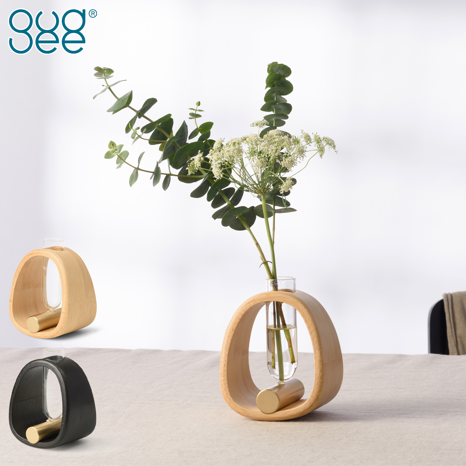 Gudee グディ 一輪挿し S 11cm フラワーベース 花瓶 花器 ガラス 木製