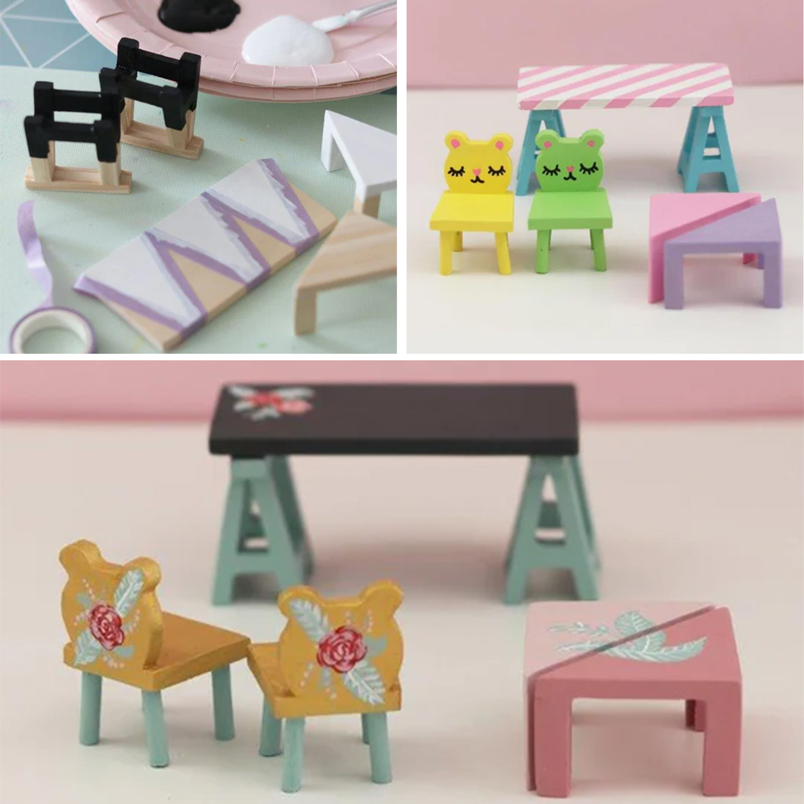 ミニチュア 木の家具セット テーブル＋椅子 1/18 家具 木製 ミニチュア