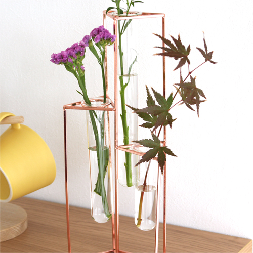 花瓶 一輪挿し ガラス管 フラワーベース 置き型 3本 ワイヤーベース