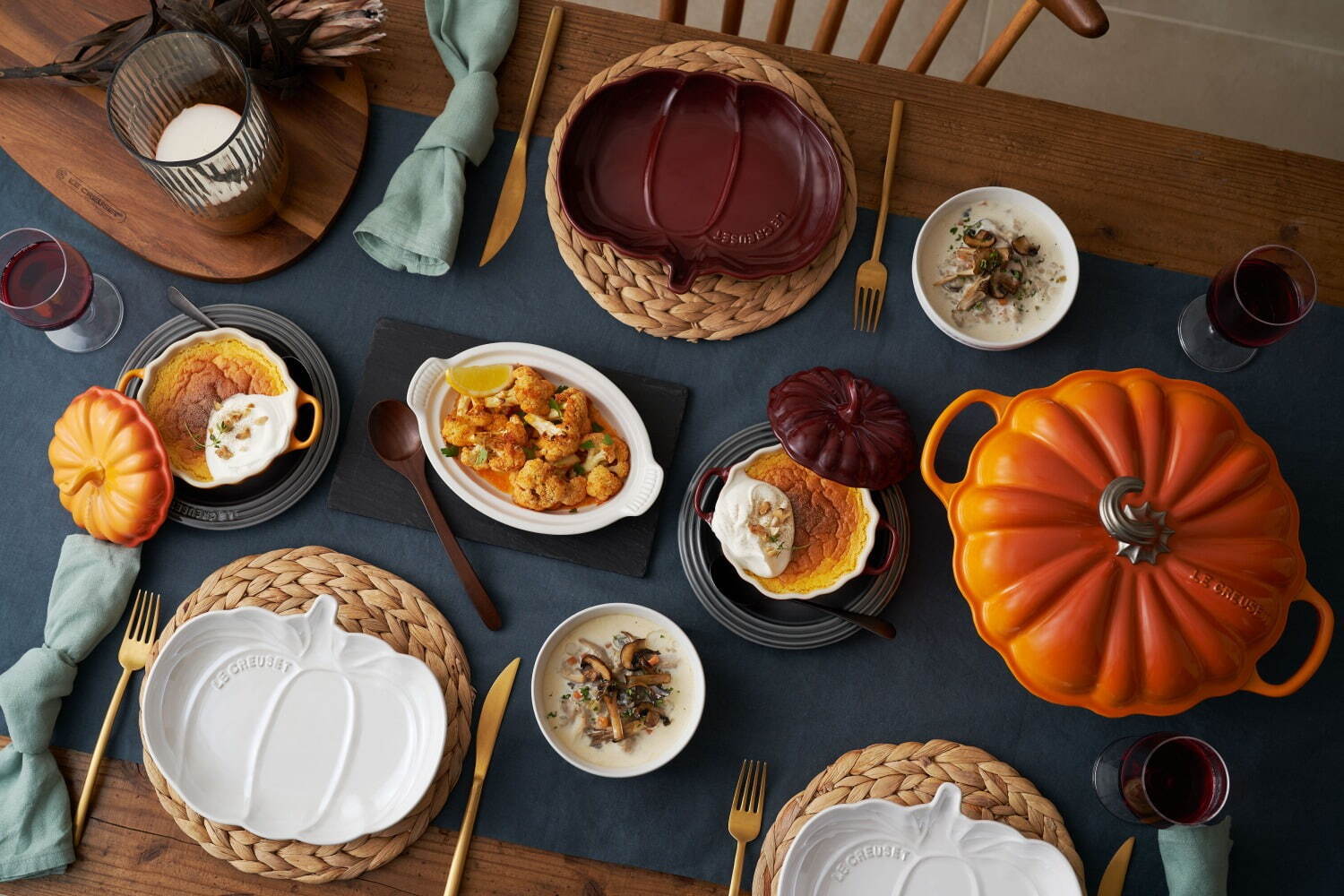 ル・クルーゼのハロウィン限定テーブルウェア、パンプキンモチーフの鍋