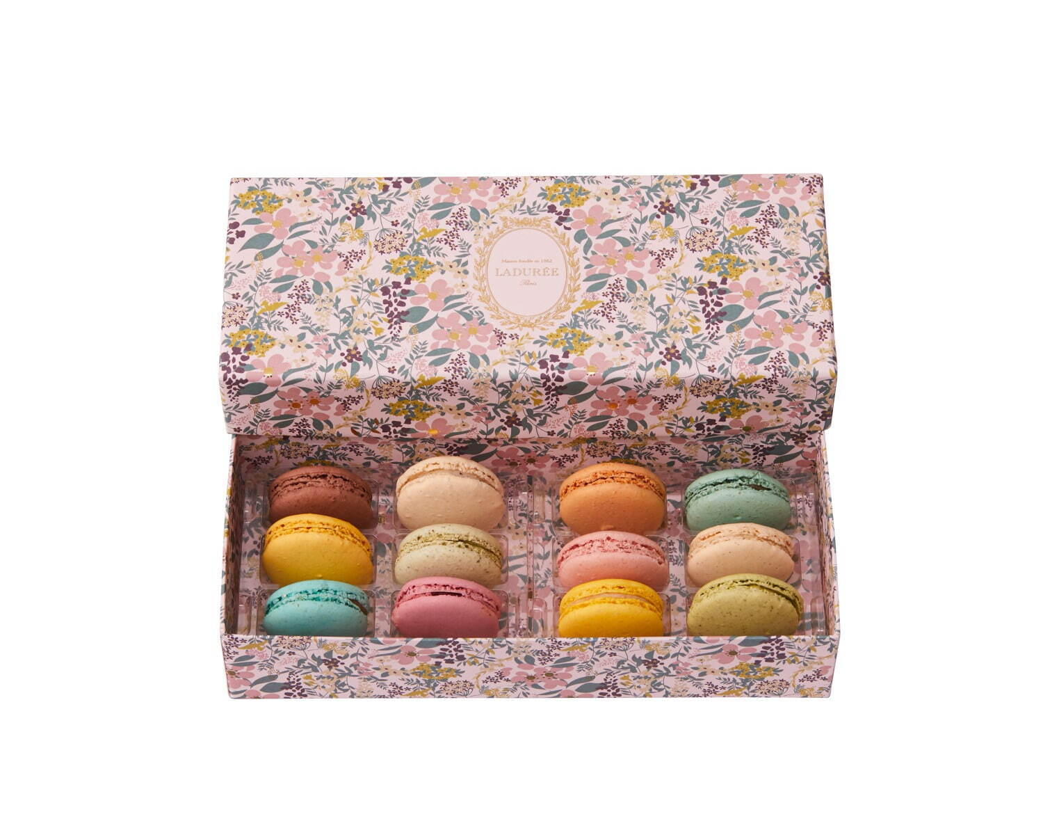 ラデュレのホワイトデー限定マカロンボックス、鮮やかな小花が咲く