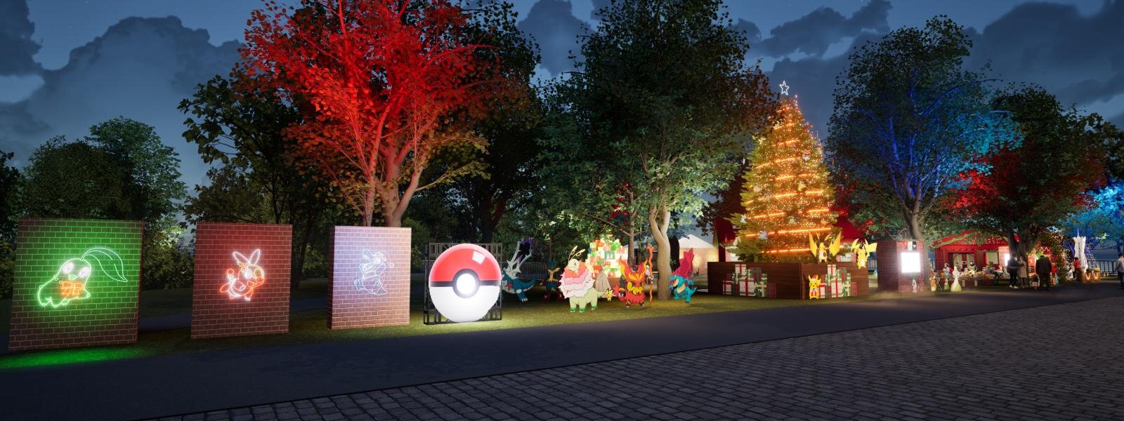 ポケモンのクリスマスイルミネーションが横浜赤レンガ倉庫で、メガ