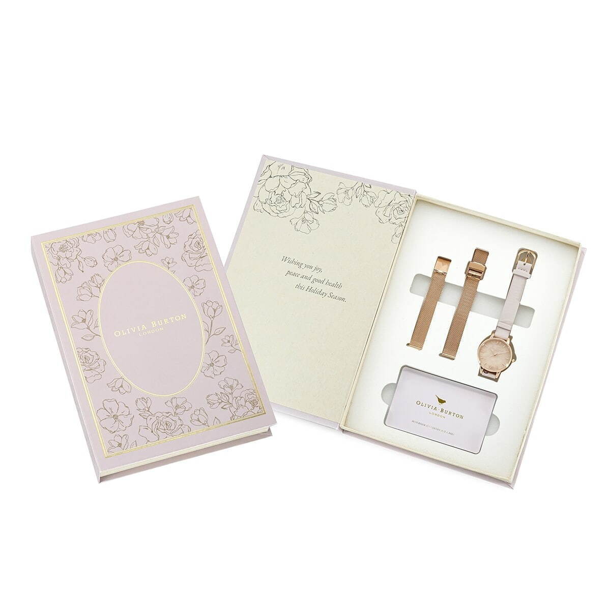 オリビア・バートンのクリスマス、ローズクォーツ輝く腕時計＆ローズ