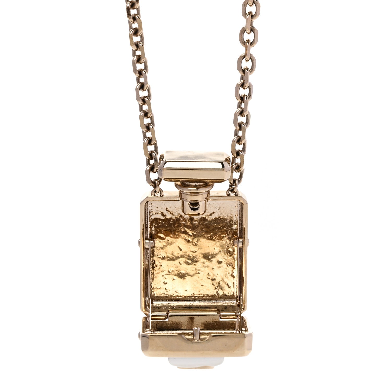 Chanel Metal Pearl Perfume Bottle CC Locket Necklace Gold 1617307