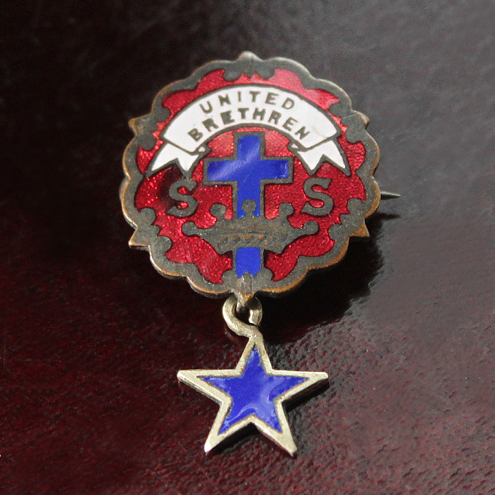 USAヴィンテージピンバッジ赤・星付｜キリスト教聖品UNITED BRETHREN