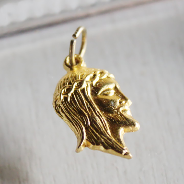 イエスキリストの横顔メダイ真鍮製ペンダントトップチャーム｜イタリア