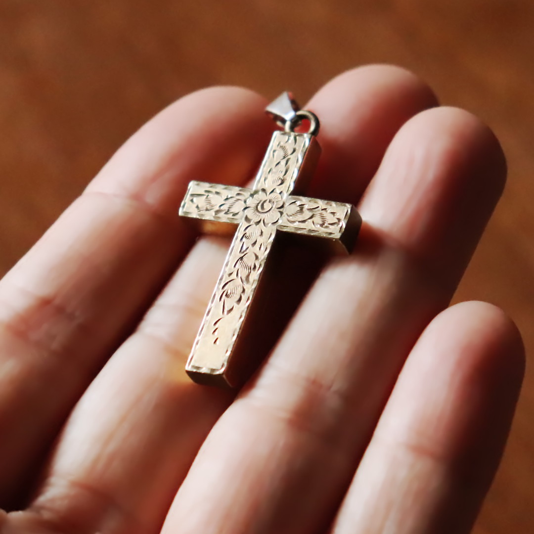 USAヴィンテージクロス十字架ペンダントチャームブライトカット彫金