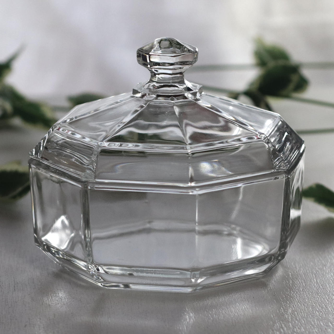 フランスヴィンテージ八角形ガラスのキャニスターキャンディポット小物