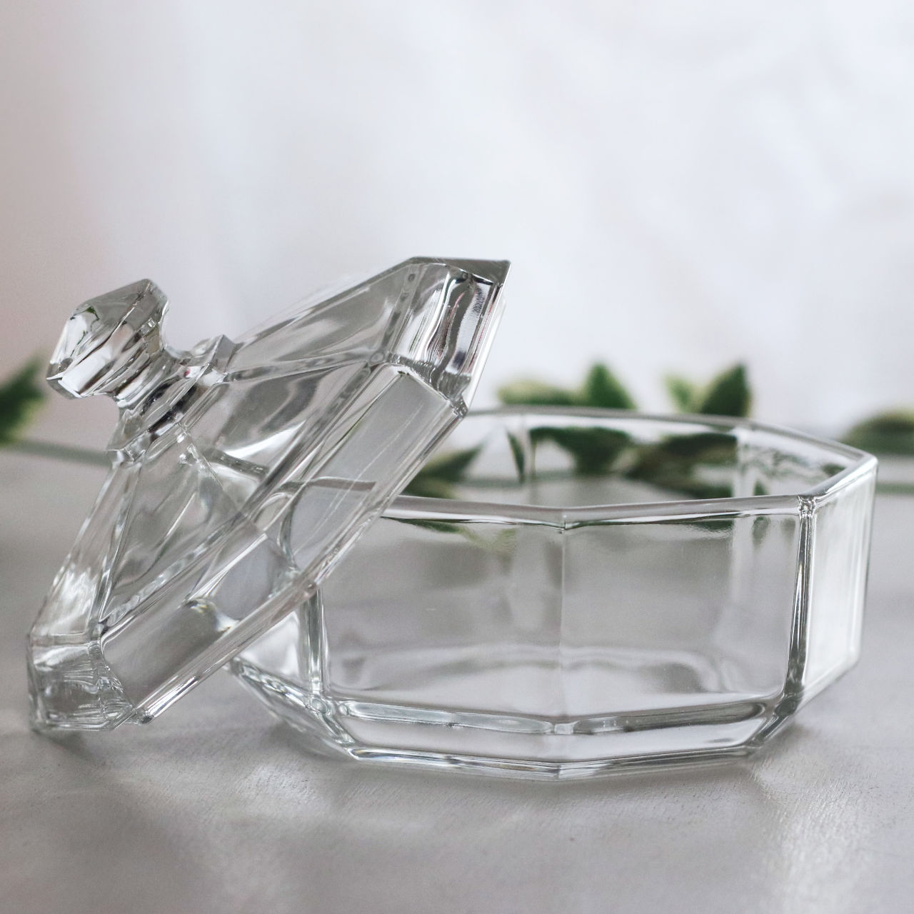 フランスヴィンテージ八角形ガラスのキャニスターキャンディポット小物