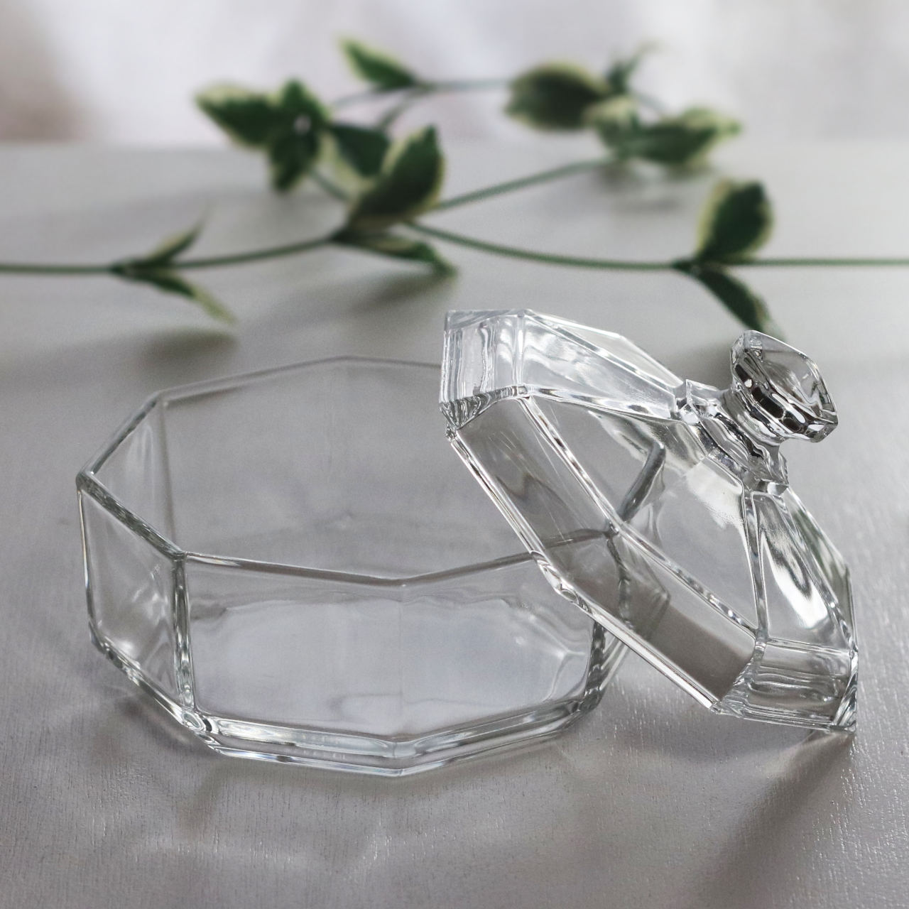 フランスヴィンテージ八角形ガラスのキャニスターキャンディポット小物