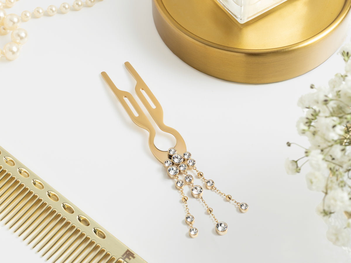 Nº1 Hairpin Pendant | Triple Strand with Swarovski® | Yellow Gold