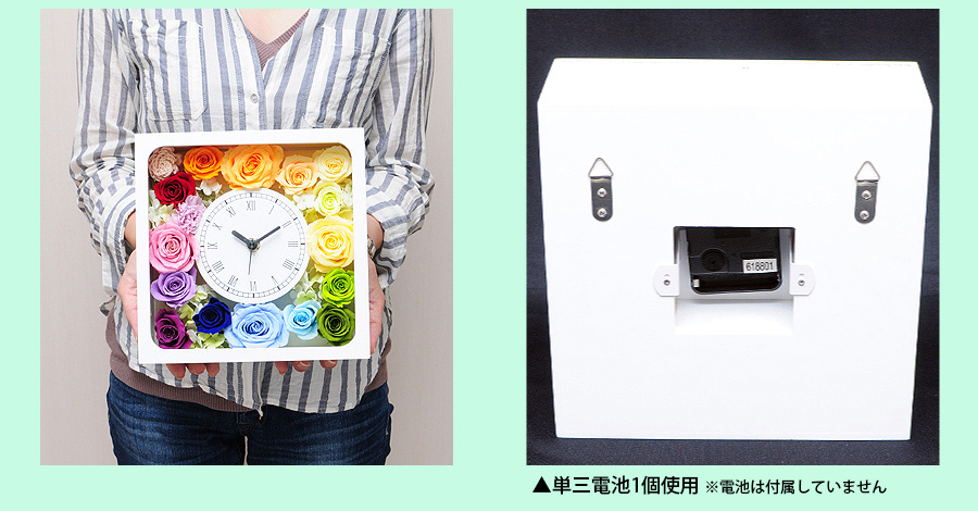 プリザーブドフラワー 花時計スクエアホワイト 白四角 プリザーブド