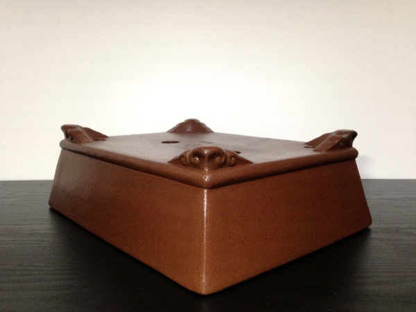 常滑鉢 「松泉焼 山秋造」 朱泥内縁長方鉢 - FROM JAPAN