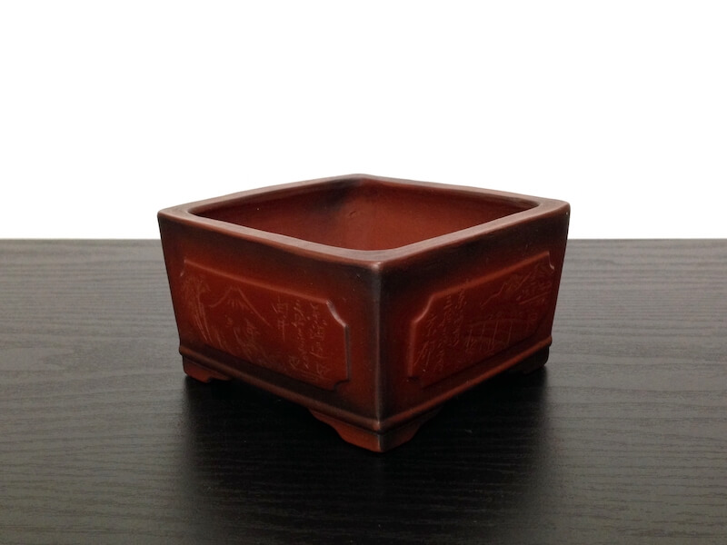 常滑鉢 「美芸」 釘彫東海道五十三次四宿図正方鉢 - FROM JAPAN