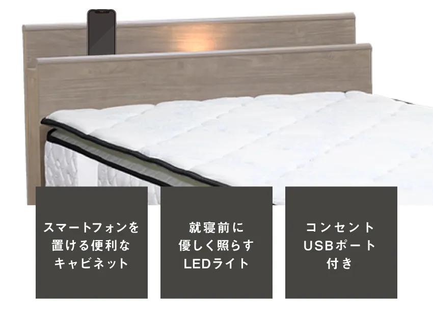 東京ベッド 95周年記念 ベッドフレーム LED照明 コンセント付 USB