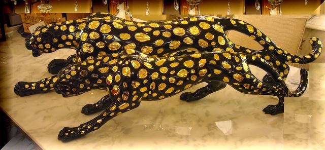 fu-collection】 アニマルオブジェ ブラックレオパード ヒョウの置物 S