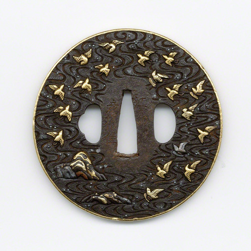 波鶴千鳥図鐔 銘 藻柄子入道宗典製／江州彦根住 | 宗典 | 収蔵品詳細