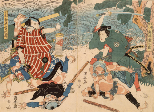 二代目岩井粂三郎の平井權八 五代目松本幸四郎のばんずい長兵衛 | 歌川