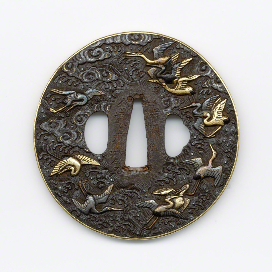 波鶴千鳥図鐔 銘 藻柄子入道宗典製／江州彦根住 | 宗典 | 収蔵品詳細