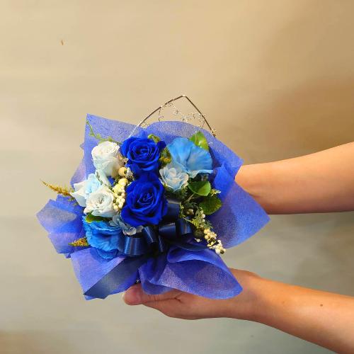 プリザーブドフラワー☆ハート型ジュエリーボックスアレンジ(ブルー