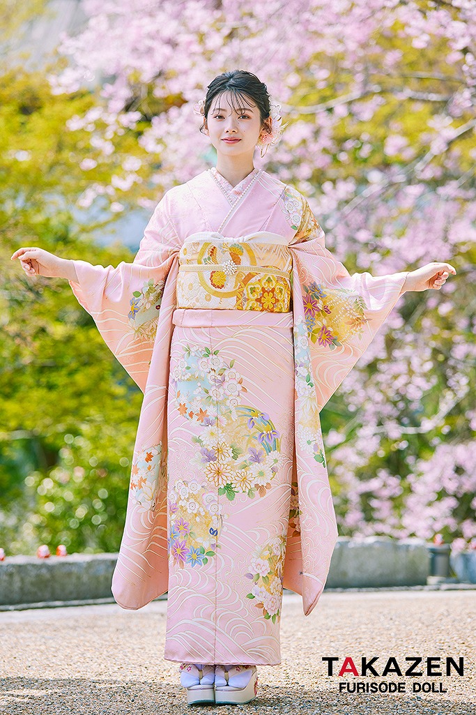 プレミアム古典 ピンク/淡い色 吉澤織物/最高級手描友禅 吉祥文様/流水