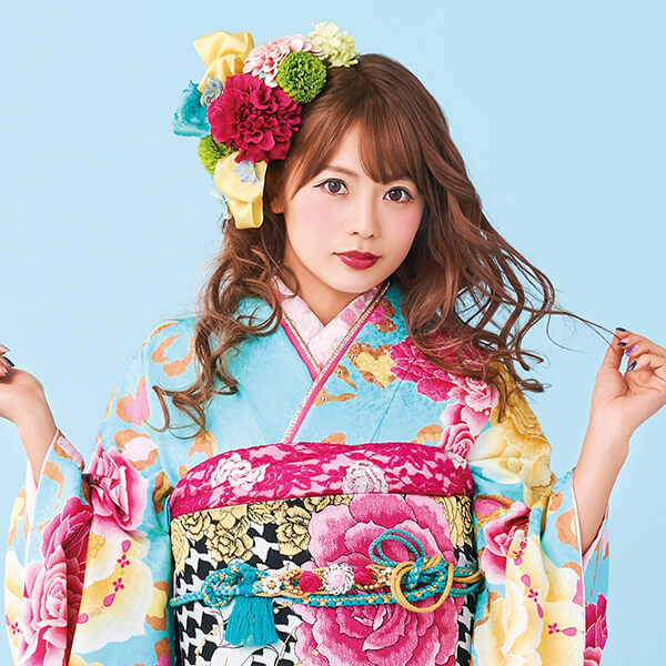 かわいい系袋帯ネットレンタル 千鳥柄/黒/シルバー｜成⼈式の振袖