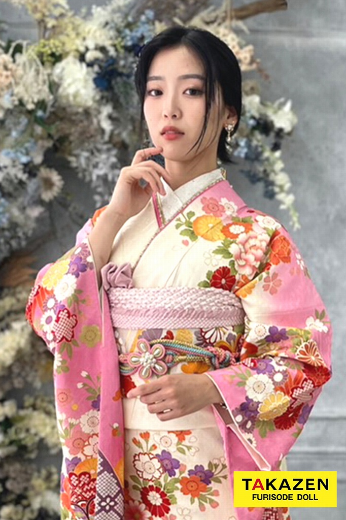 ネットレンタル特別価格！正統派古典 白/ピンク ツバキ柄 華やか