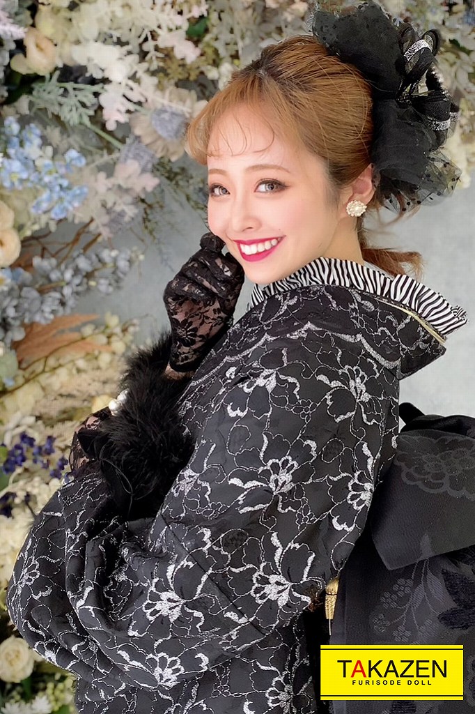 ヴィンテージスタイル 黒/ブラック 総レース おしゃれ振袖ネット