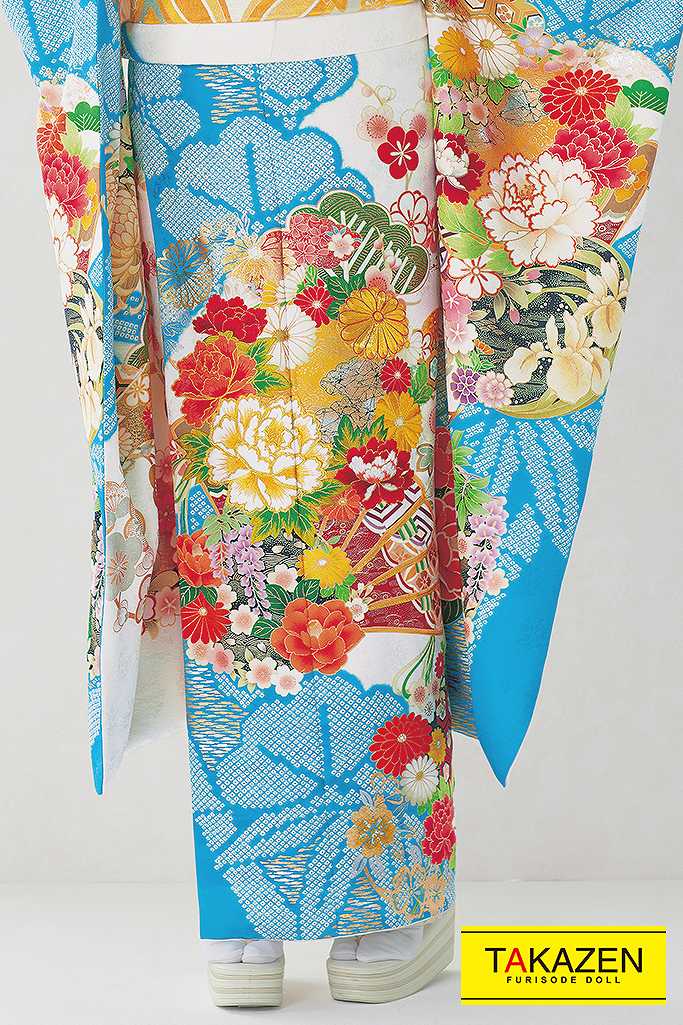 正統派古典 白/水色(ブルー) 牡丹柄/絞り柄 綺麗 上品 大人っぽい古典