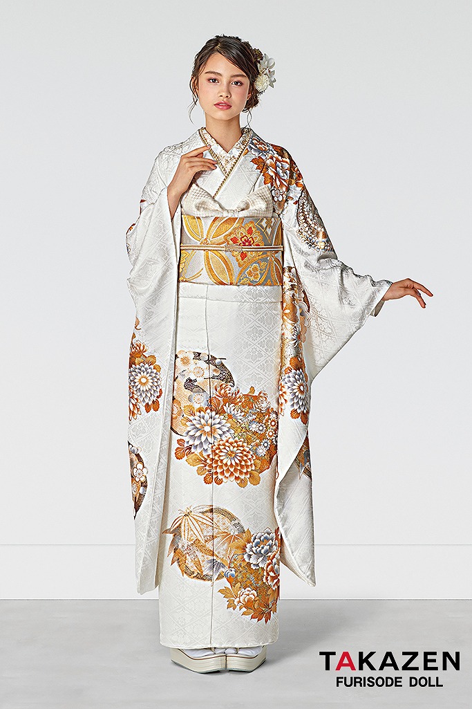 正統派古典 白/金 菊柄/吉祥文様 上品 シンプル 控えめ おしとやか振袖