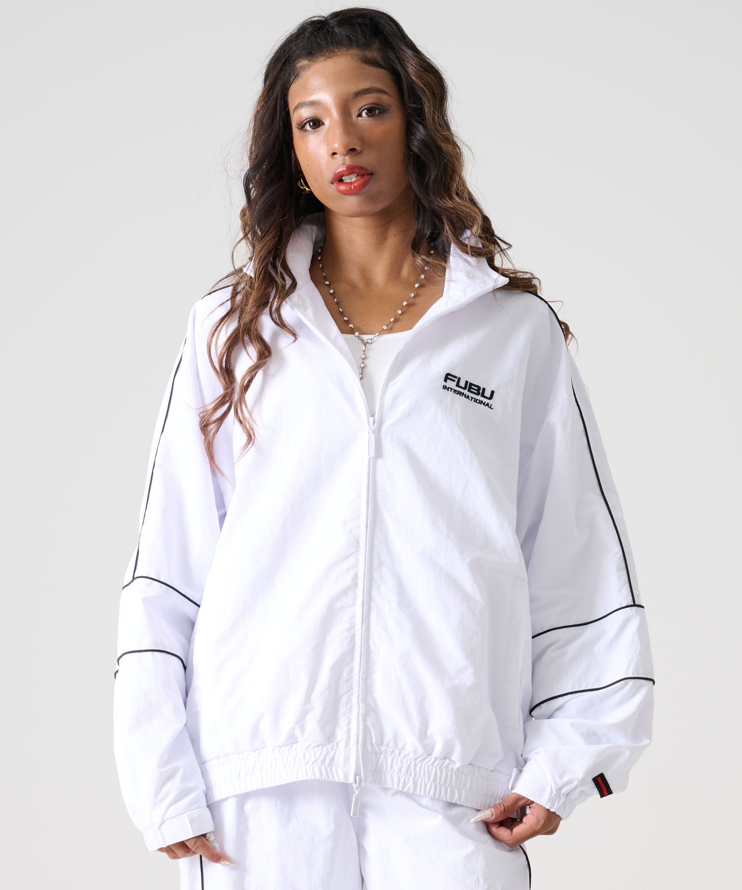 FUBU フブ 配色ライン ジップアップ ナイロン トラックジャケット