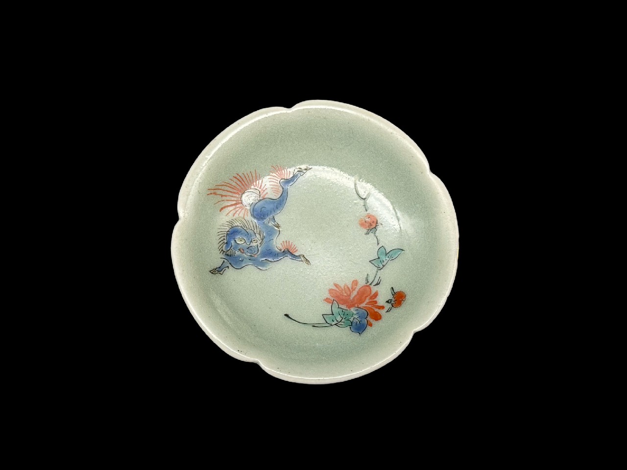 ギャラリー安原 / ご売約 柿右衛門 青磁 獅子牡丹文豆皿