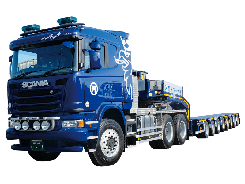 8軸伸縮舵切昇降装置付油圧トレーラー｜河野トラック株式会社