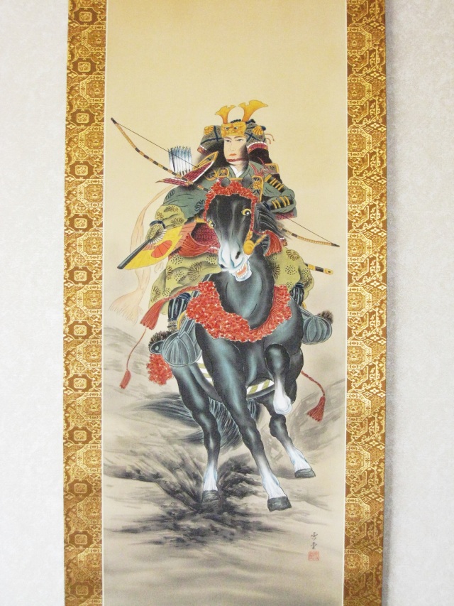 掛け軸 武者（黒馬）◇森 雪堂（真作・新品）