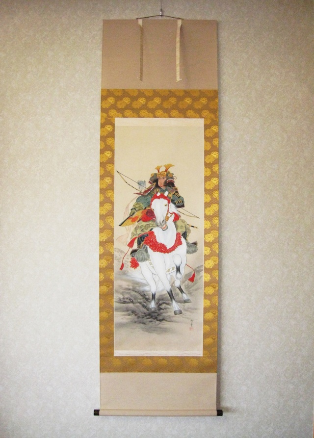 掛け軸 武者（白馬）◇森 雪堂（真作・新品）