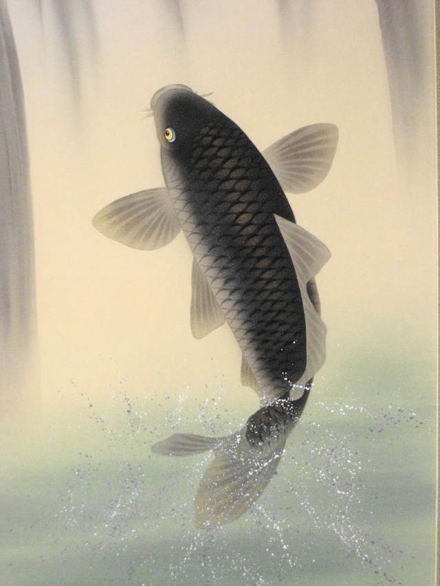 掛け軸 滝登鯉◇松村雄山（真作・新品）