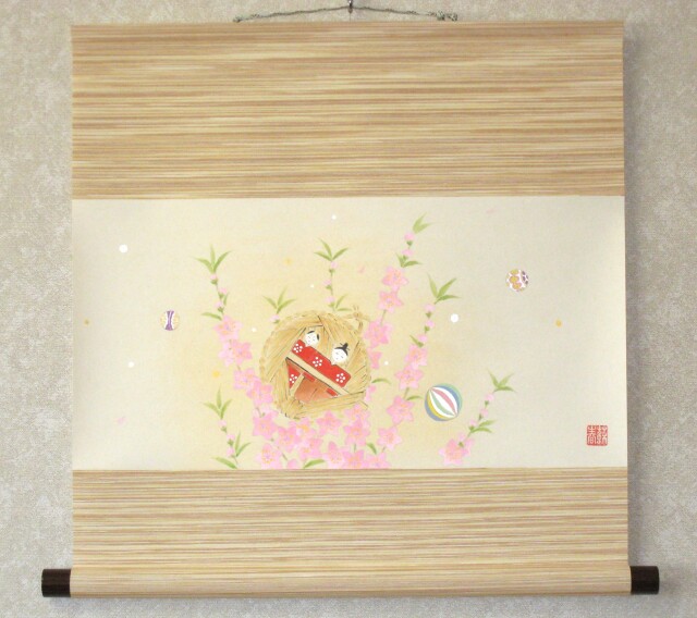 ミニ掛け軸 桃香の雛◇金武蘇春 (真作・新品)