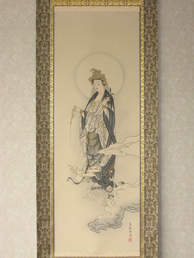 掛け軸 雲上観音（左向き）◇吉田真秋（真作・新品）