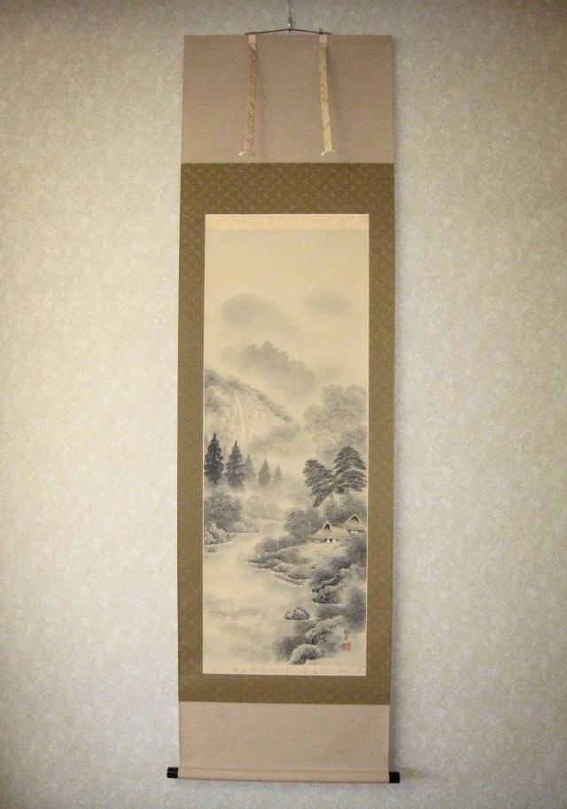 掛け軸 水墨山水◇川村和香（真作・新品）