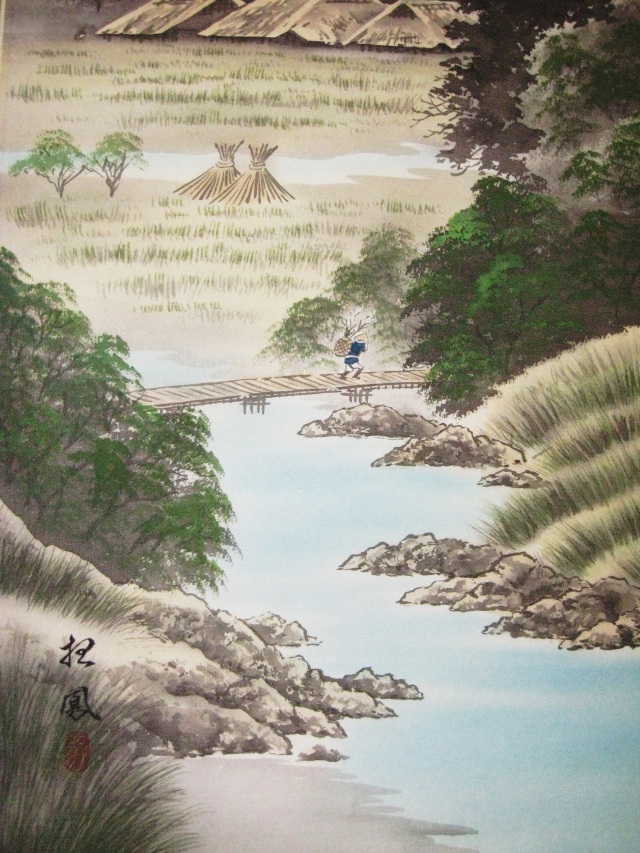 掛け軸 彩色山水◇岱 招鳳（真作・新品）