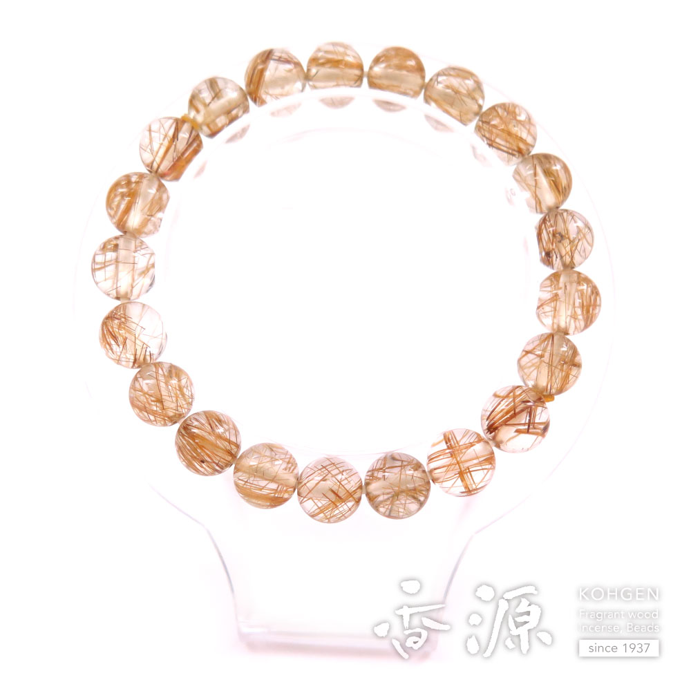 ルチル（金線入り水晶） 9mm玉 21玉 ブレスレット ストレート 限定品A