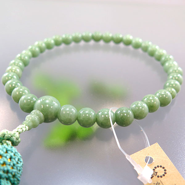 女性用数珠 上質ビルマ翡翠 8mm玉 共仕立て 青磁・海松色房の通販 - お