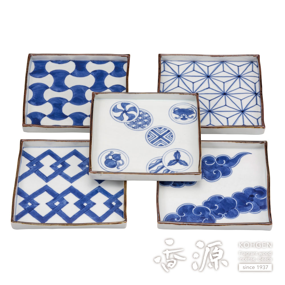 九谷焼 6号切立角皿揃 日本の文様 文吉窯の通販 - お香専門店香源