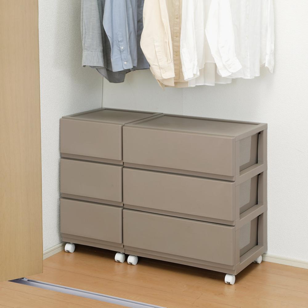 リビングチェスト ワイド 3段 ベージュ の通販 | ホームセンター