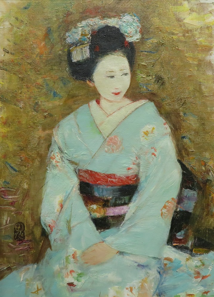 鬼頭 鍋三郎、先笄（さっこう）、希少な画集より、新品高級額装付