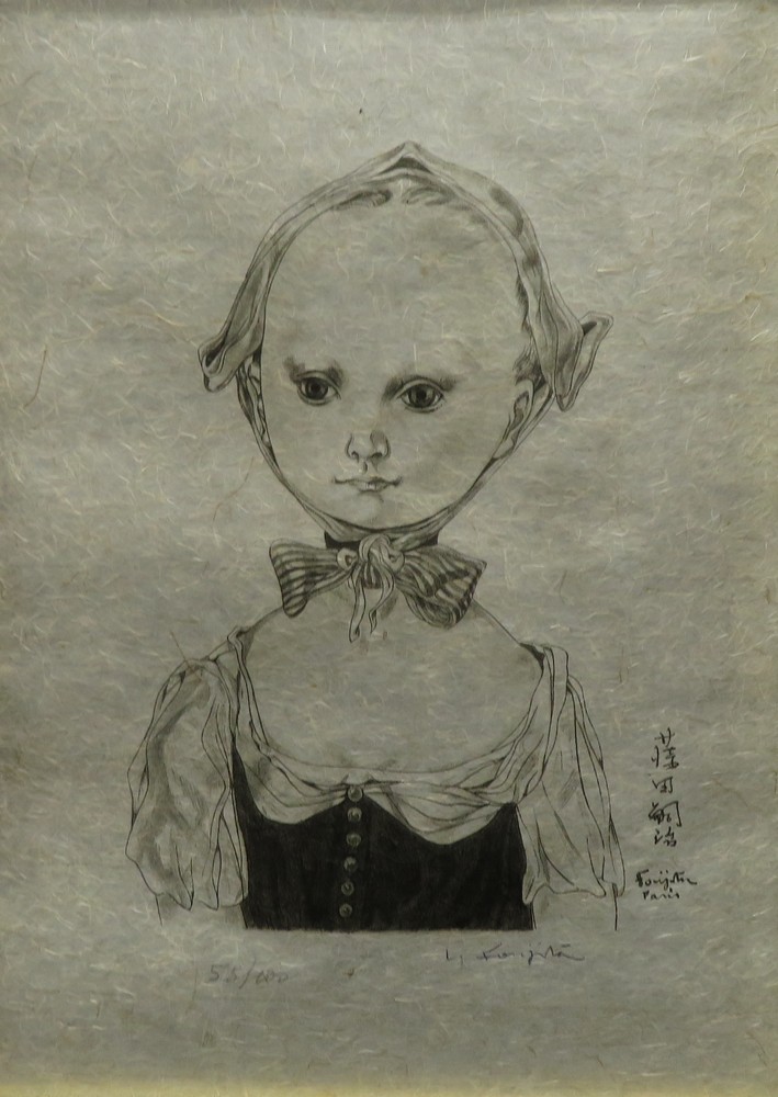 藤田嗣治 『ボネを被った少女』 [古美術こもれび] 骨董,掛軸,絵画の