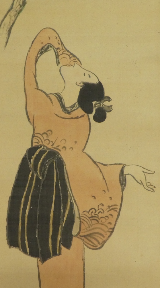 真作】掛軸 太鼓と俳句図 戯画 和骨董 ユーモア絵画 和装インテリア U2