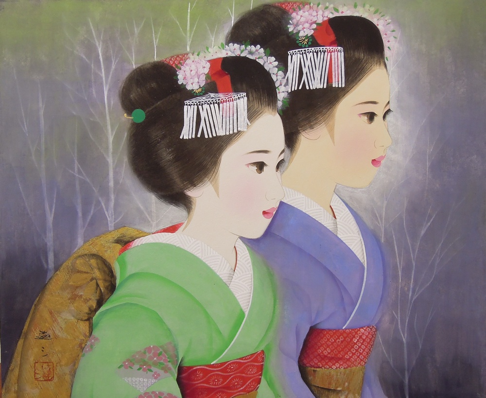 清水達三 『二人舞妓』 [古美術こもれび] 骨董,掛軸,絵画の買取と販売