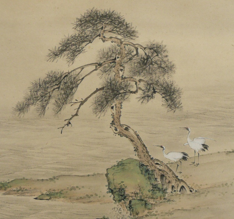 毛利梅友 『海辺群鶴図』 掛軸の販売 [古美術こもれび]