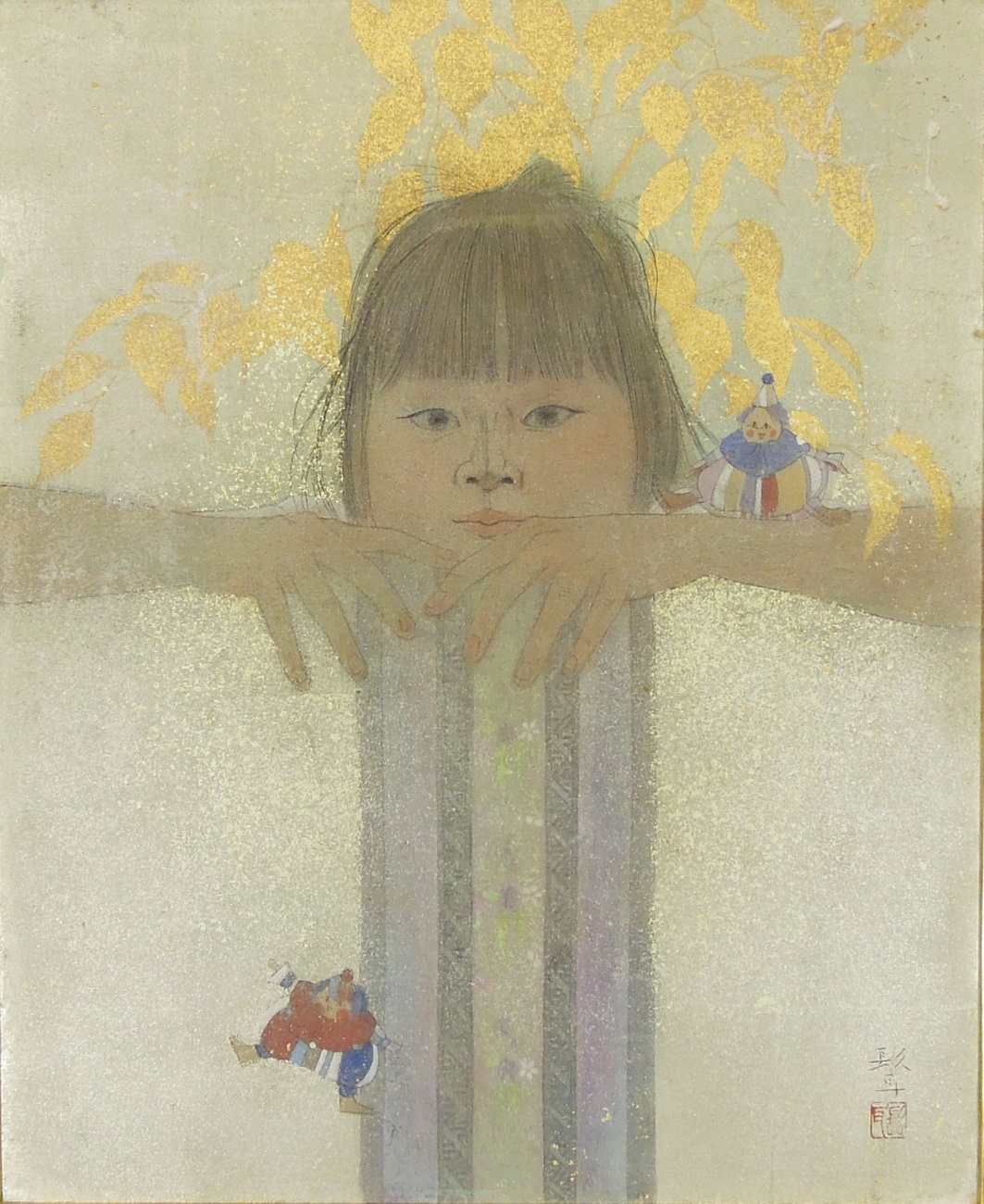 伊藤髟耳 『小さなピエロたちと』 [古美術こもれび] 骨董,掛軸,絵画の